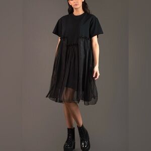 Kate Hewko Black Mixed Media T-Shirt Dress Tulle Overlay Whimisigoth Modern M/L